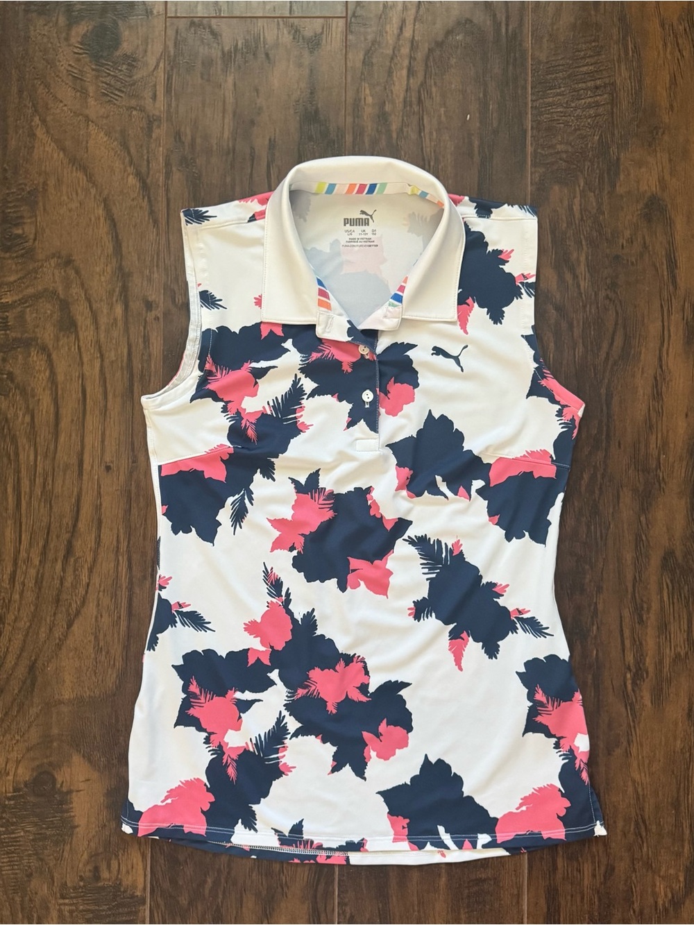 Puma Girls Size Large Sleeveless Floral Print Athletic Golf Polo Shirt